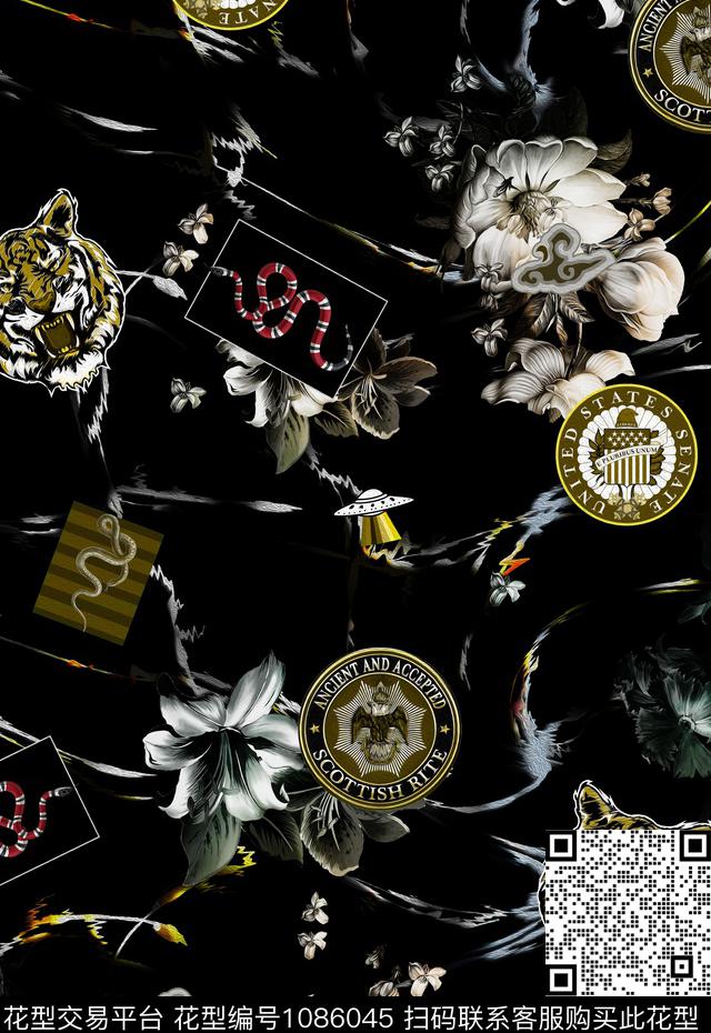 数码花型抽象男装数码印花花型下载（图片编号: 1086045） - 瓦栏（Walan）