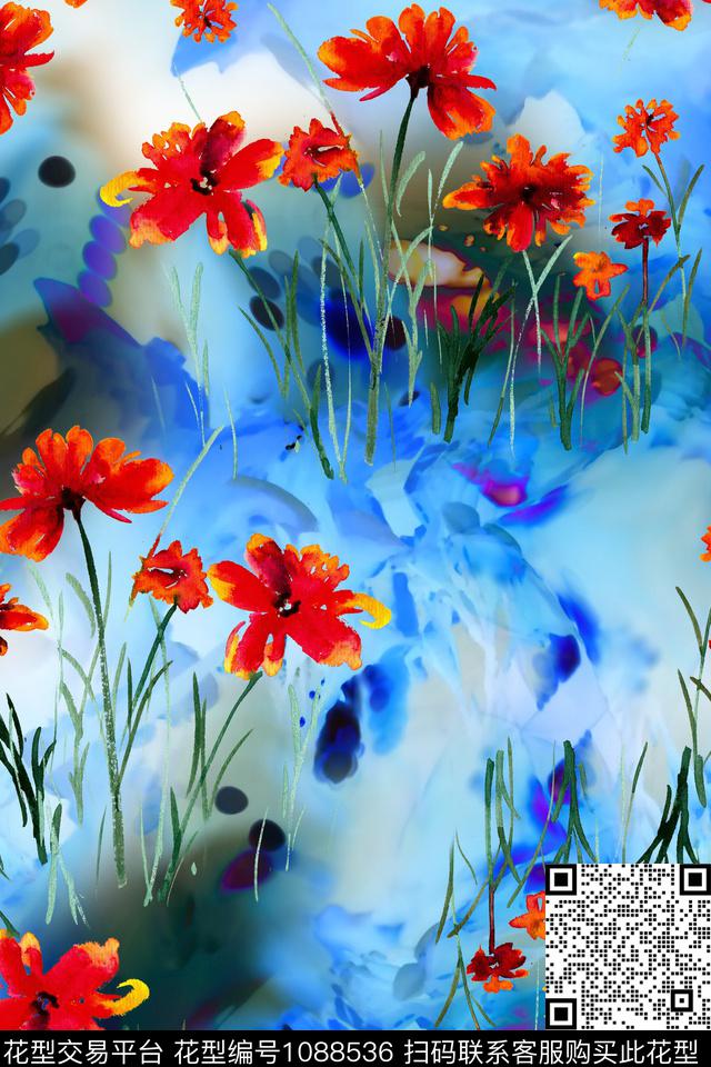绚丽的花朵.jpg - 1088536 - 数码花型 手绘花卉 花卉 - 数码印花花型 － 女装花型设计 － 瓦栏