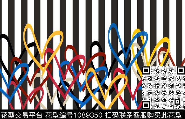 涂鸦心形.jpg - 1089350 - 黑白条纹 爱心 箱包 - 数码印花花型 － 箱包花型设计 － 瓦栏