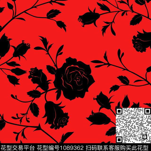 剪影花卉.jpg - 1089362 - 数码花型 抽象花卉 定位花 - 数码印花花型 － 箱包花型设计 － 瓦栏