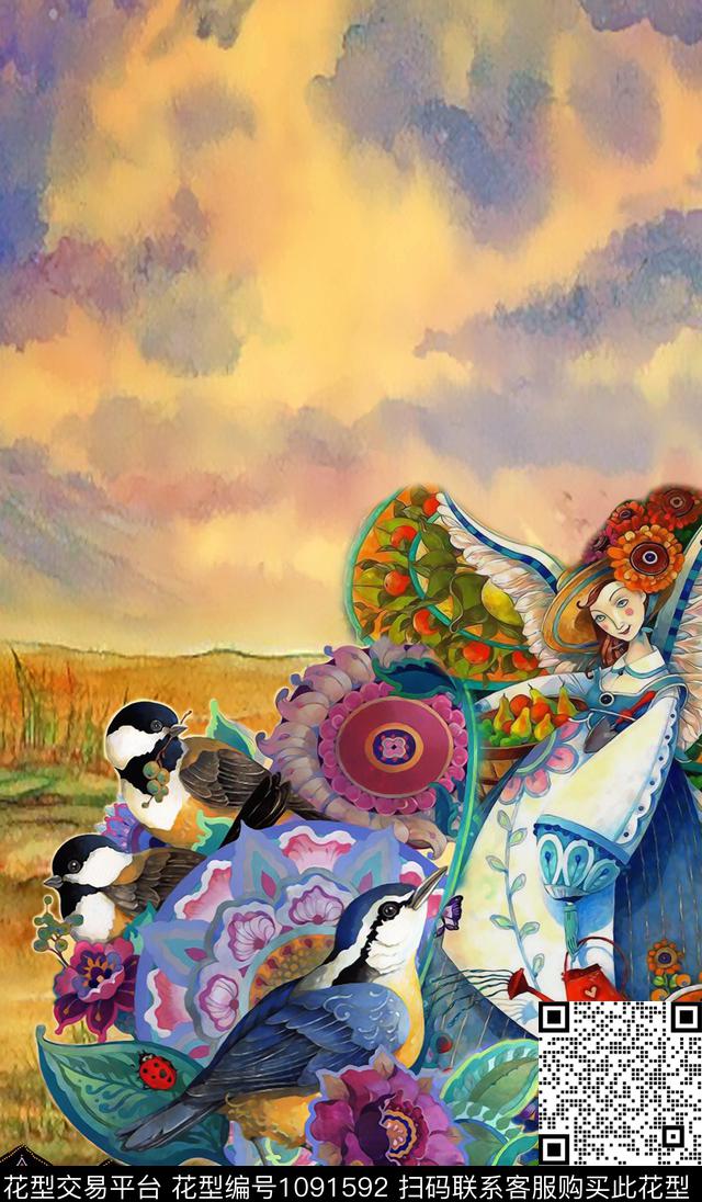 18-1-42.jpg - 1091592 - 鸟 抽象 油画花型 - 数码印花花型 － 女装花型设计 － 瓦栏