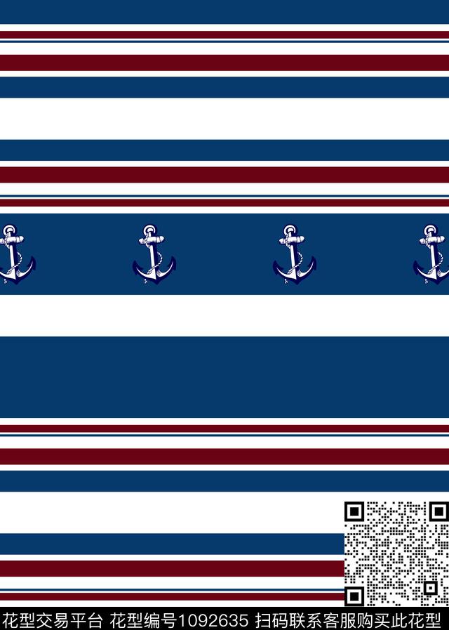 航海风6.jpg - 1092635 - 条纹 船锚 几何 - 数码印花花型 － 女装花型设计 － 瓦栏