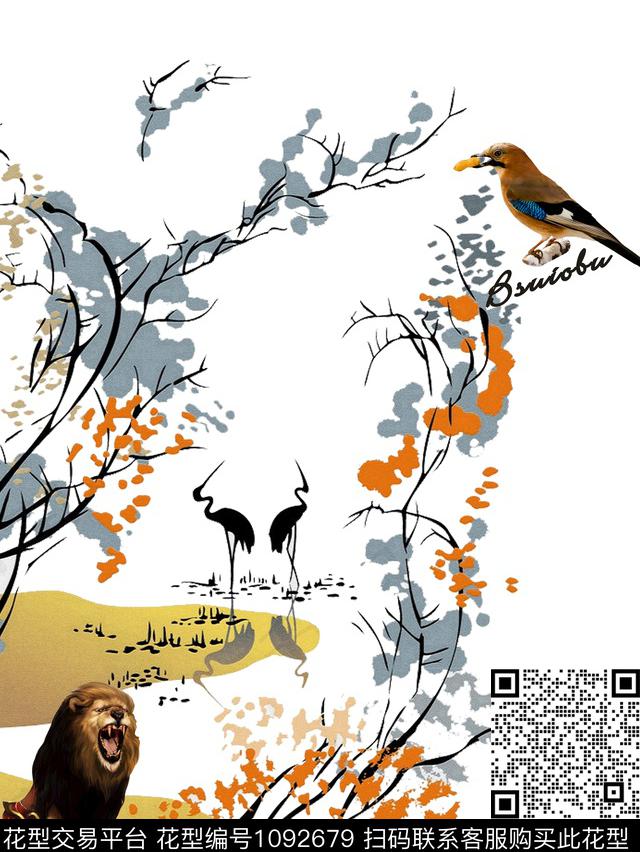 艺术鸟创意数码印花花型下载（图片编号: 1092679） - 瓦栏（Walan）