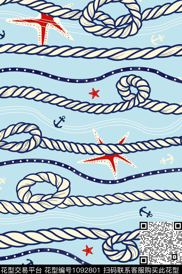 航海风.jpg - 1092801 - 航海风 趋势 大牌风 - 传统印花花型 － 女装花型设计 － 瓦栏