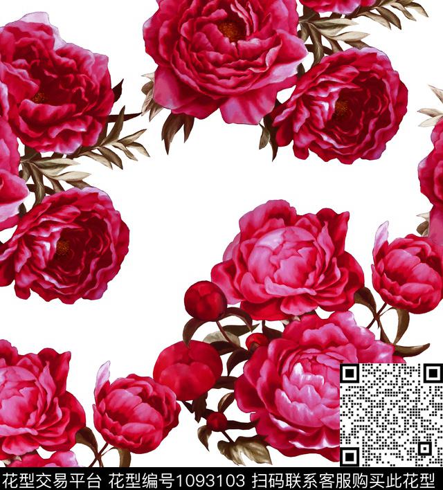 R1807030A.jpg - 1093103 - 雪纺 牡丹 中国红 - 数码印花花型 － 女装花型设计 － 瓦栏