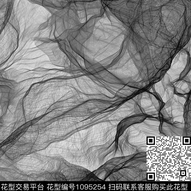 抽象烟雾黑白花型数码印花花型下载（图片编号: 1095254） - 瓦栏（Walan）