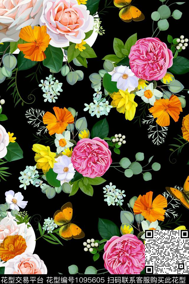 2018-7-12.jpg - 1095605 - 抽象花卉 蝴蝶 玫瑰花 - 数码印花花型 － 女装花型设计 － 瓦栏