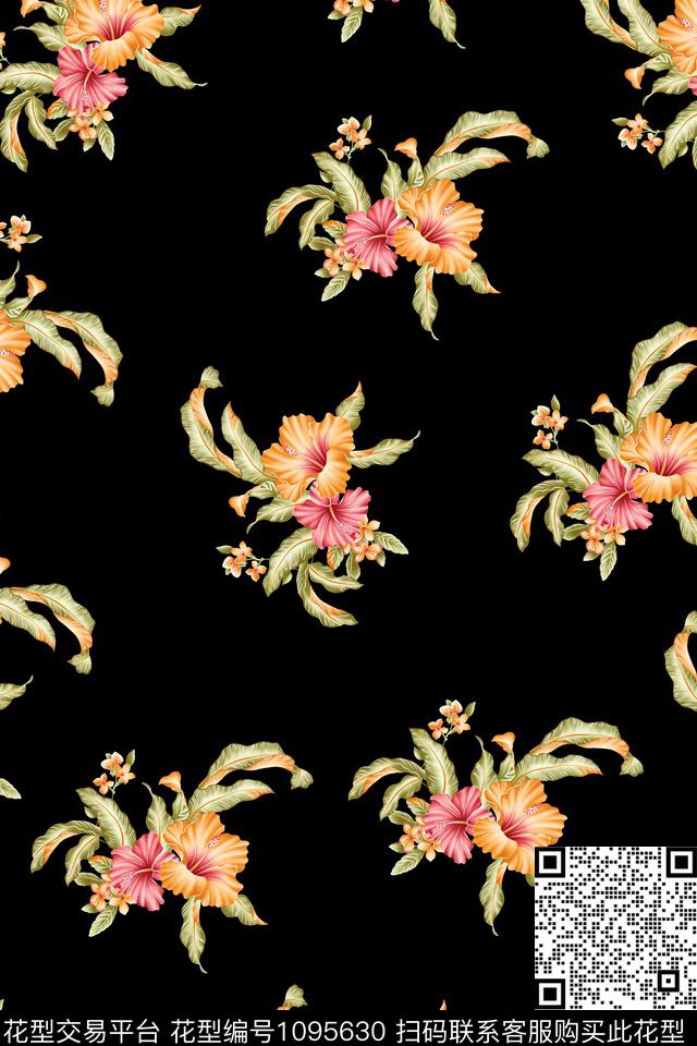 未标题-1.jpg - 1095630 - 定位花 花卉 复古 - 数码印花花型 － 女装花型设计 － 瓦栏