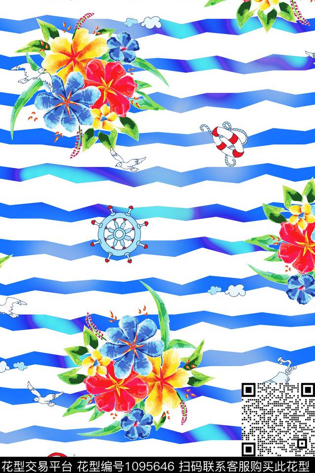 FLZ18-7-15..jpg - 1095646 - 条纹 趣味 水彩花卉 - 数码印花花型 － 泳装花型设计 － 瓦栏