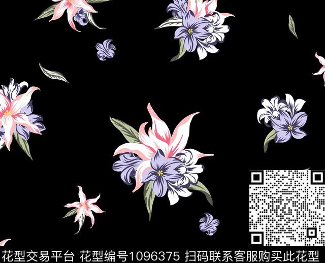 百合传统印花花型下载（图片编号: 1096375） - 瓦栏（Walan）