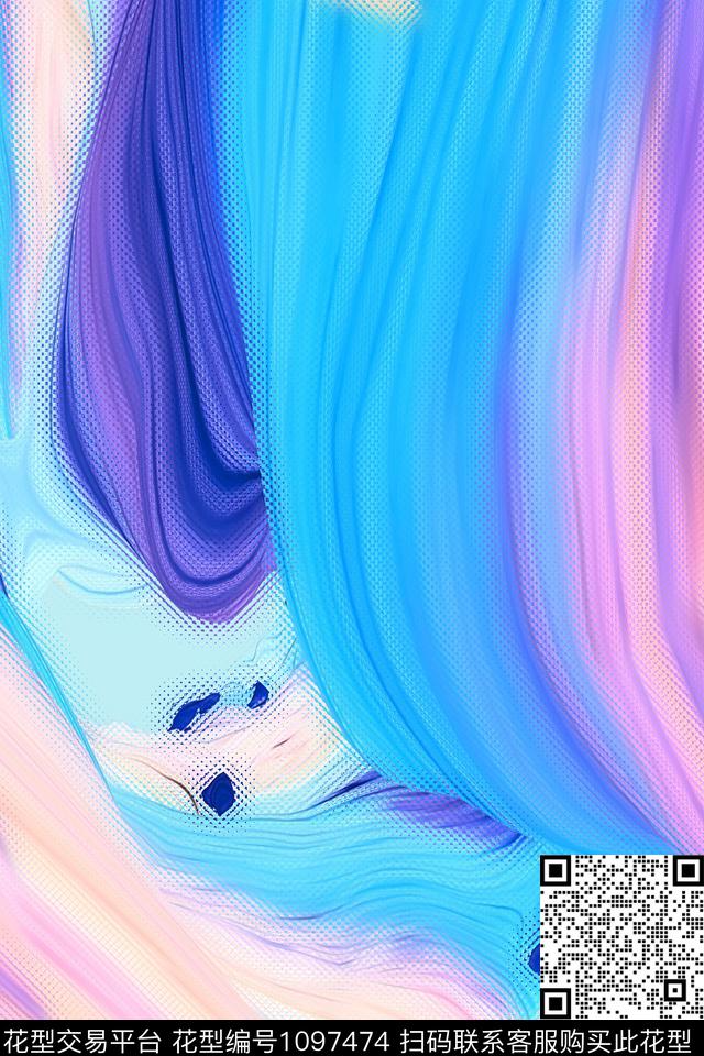 抽象花卉肌理炫彩数码印花花型下载（图片编号: 1097474） - 瓦栏（Walan）