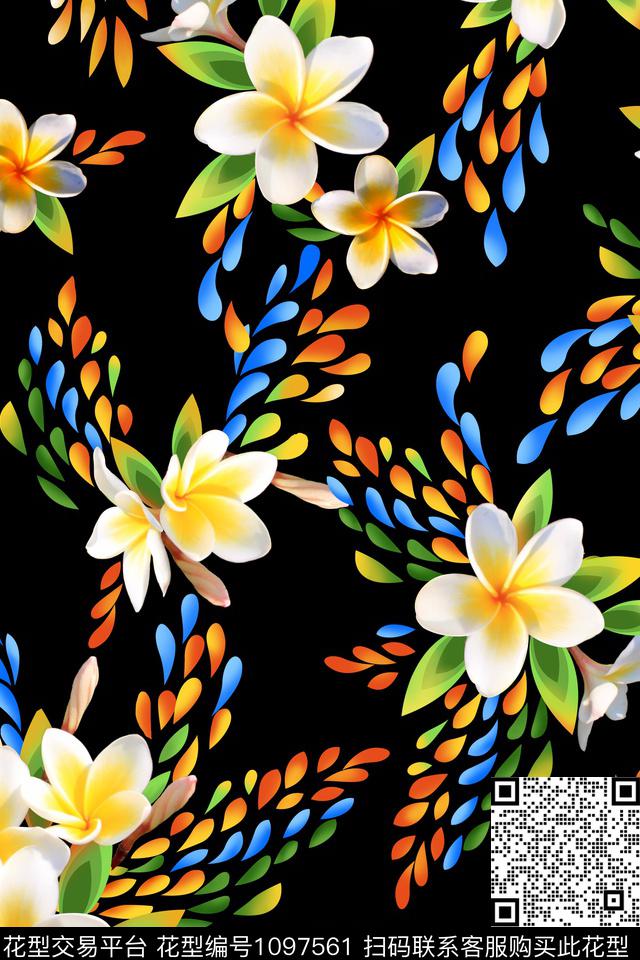 肌理栀子花花卉传统印花花型下载（图片编号: 1097561） - 瓦栏（Walan）