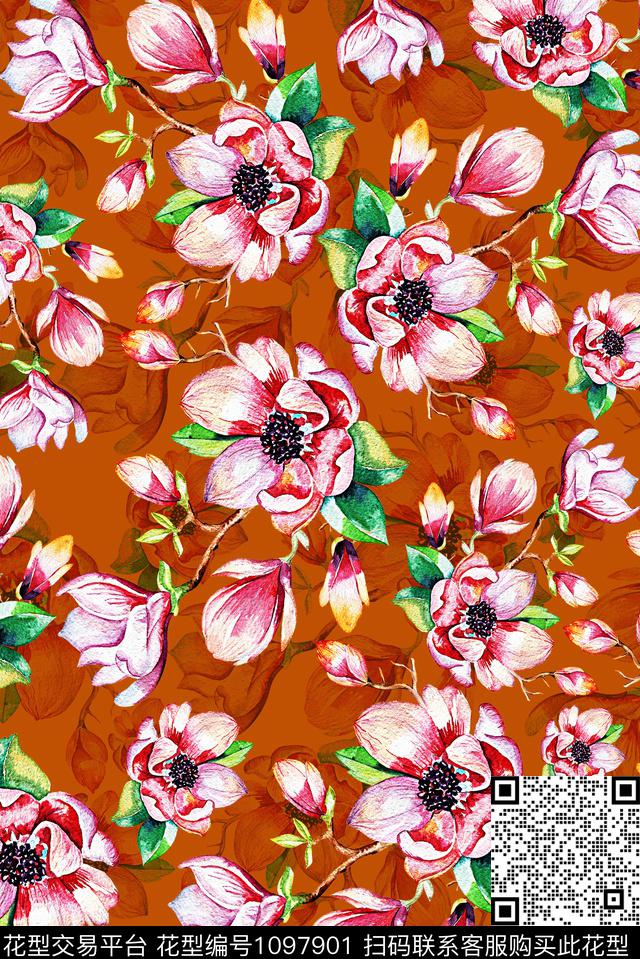 18028-1.jpg - 1097901 - 玉兰花 水彩花卉 女装 - 数码印花花型 － 女装花型设计 － 瓦栏