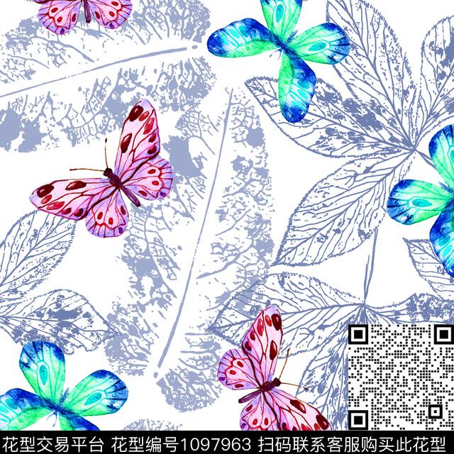 18071903.jpg - 1097963 - 数码花型 春夏花型 蝴蝶 - 数码印花花型 － 女装花型设计 － 瓦栏