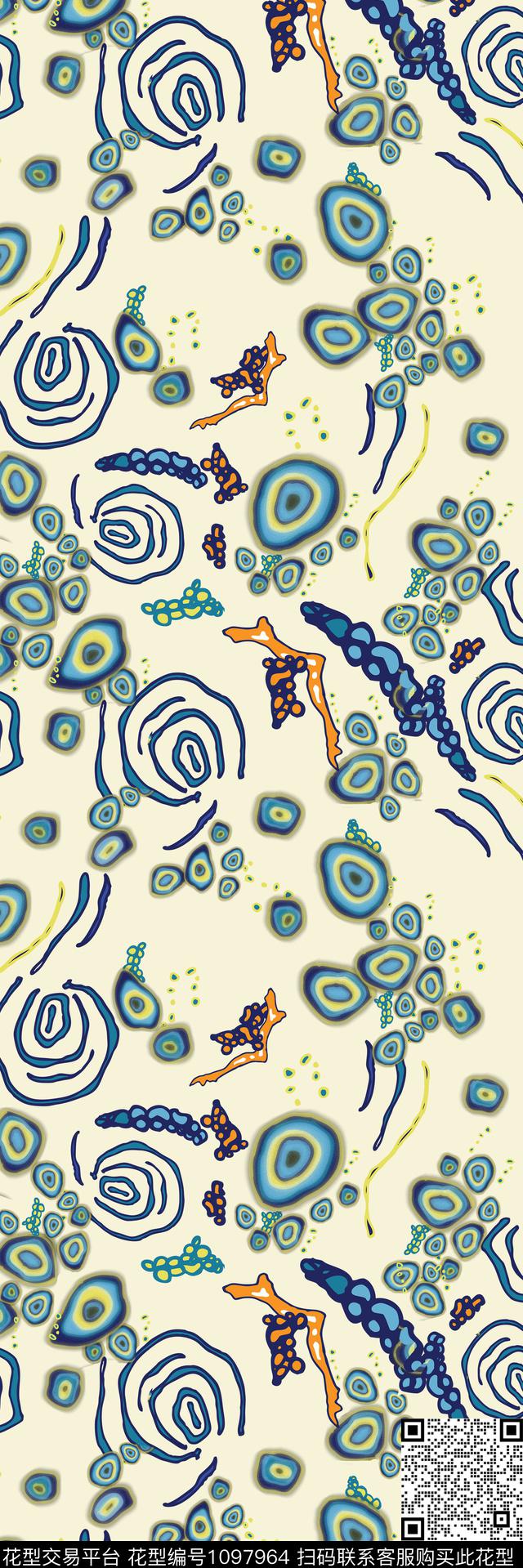 瓦蓝11.jpg - 1097964 - 趣味 长巾 细胞 - 数码印花花型 － 长巾花型设计 － 瓦栏