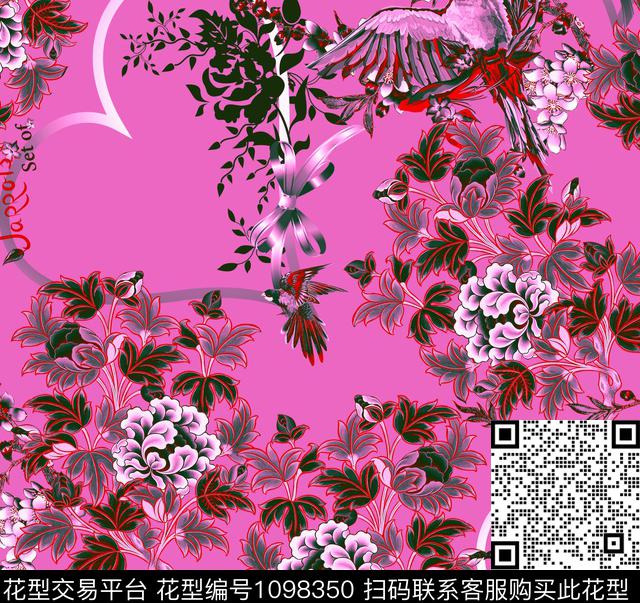 牡丹鹦鹉-0.jpg - 1098350 - 褪色花卉 淑女 牡丹 - 数码印花花型 － 女装花型设计 － 瓦栏