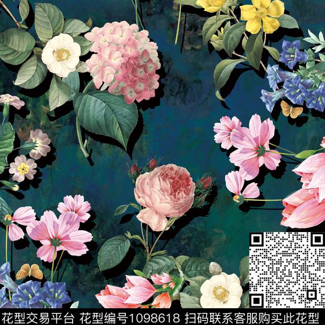 7281合花卉花朵.jpg - 1098618 - 鲜花 素雅 彩底花卉 - 数码印花花型 － 女装花型设计 － 瓦栏