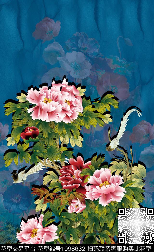 8972合花卉.jpg - 1098632 - 古典花纹 定位花 中国风定位花 - 数码印花花型 － 女装花型设计 － 瓦栏