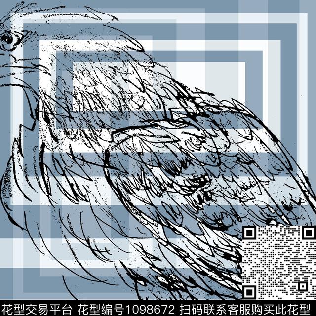 老鹰动物头胸前独幅传统印花花型下载（图片编号: 1098672） - 瓦栏（Walan）
