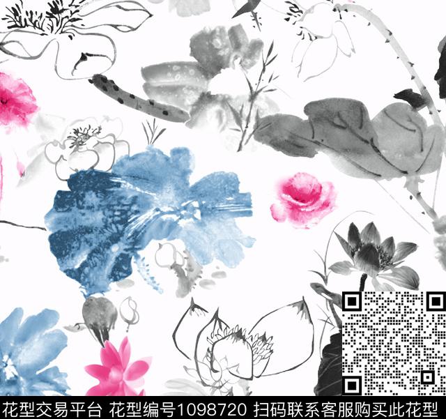 3260574881-1.jpg - 1098720 - 抽象花卉 花卉 水墨风 - 传统印花花型 － 女装花型设计 － 瓦栏