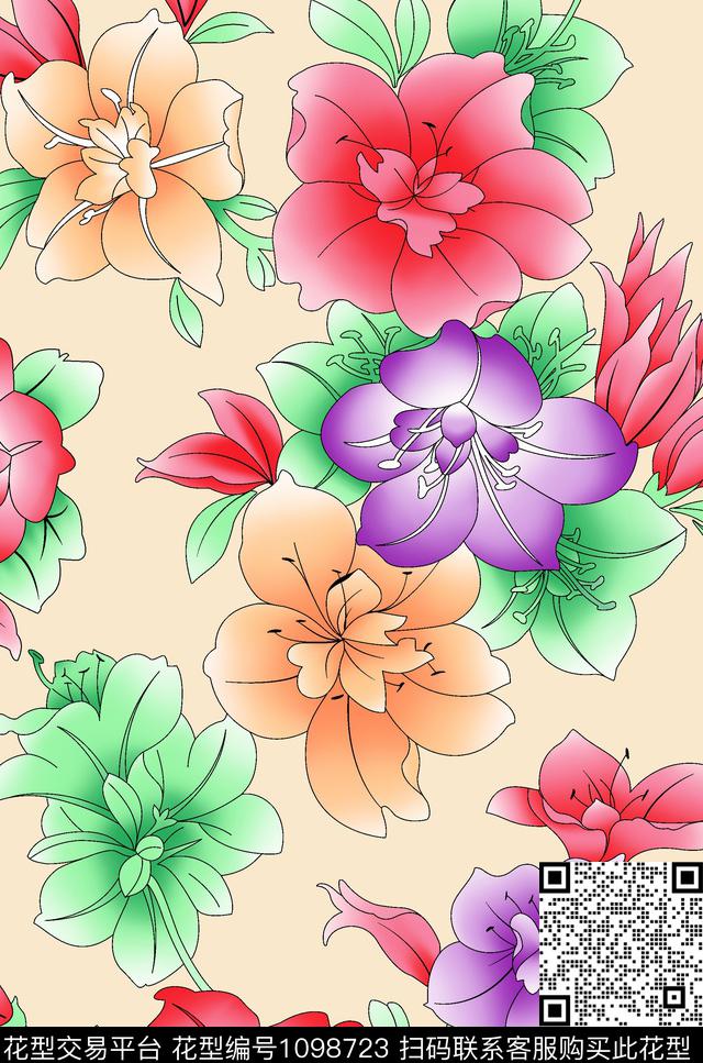 3260574881-4.jpg - 1098723 - 绿色 红花 花卉 - 传统印花花型 － 女装花型设计 － 瓦栏