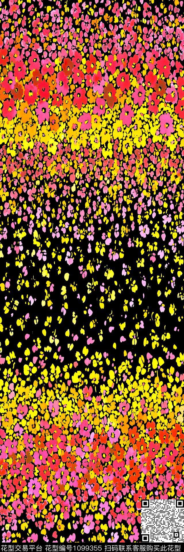 瓦蓝45.jpg - 1099355 - 水彩花卉 花卉 小碎花 - 数码印花花型 － 长巾花型设计 － 瓦栏
