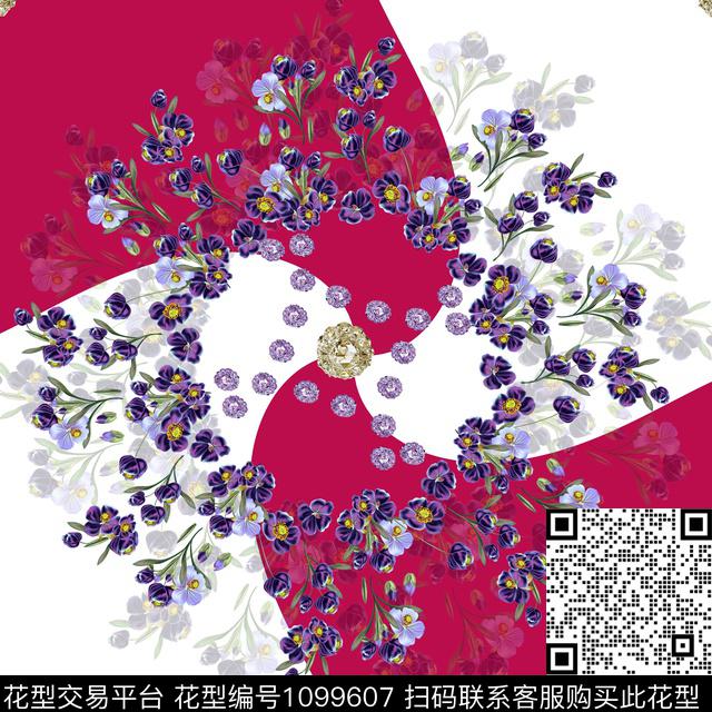 Y-17FJ69-2.jpg - 1099607 - 手绘花卉 珠宝宝石 小方巾 - 数码印花花型 － 方巾花型设计 － 瓦栏