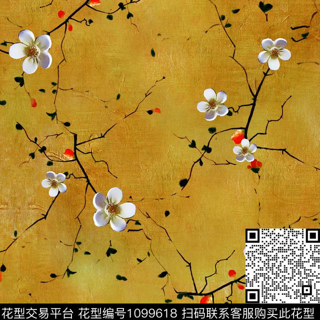 手绘花卉复古数码印花花型下载（图片编号: 1099618） - 瓦栏（Walan）