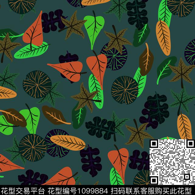 1807011a 热带叶子.jpg - 1099884 - 传统花型 绿植树叶 棕榈树叶 - 传统印花花型 － 女装花型设计 － 瓦栏
