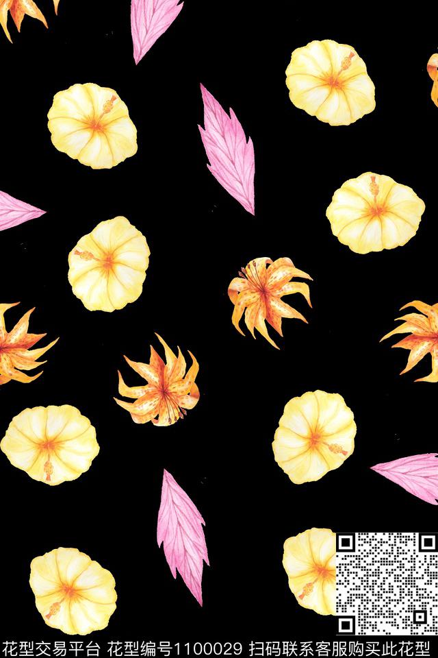 未标题-2.jpg - 1100029 - 定位花 绿植树叶 复古 - 数码印花花型 － 女装花型设计 － 瓦栏