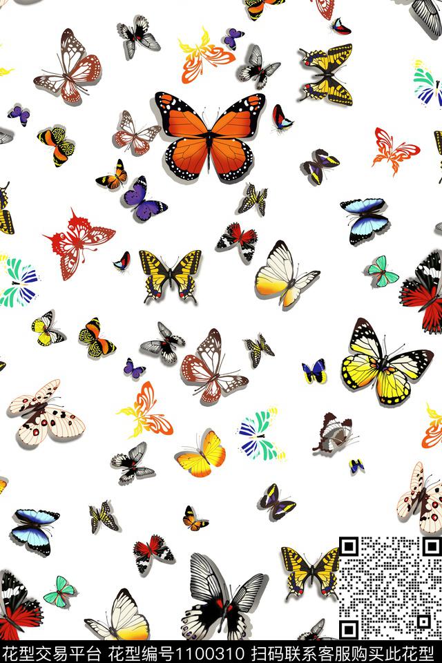 蝴蝶.jpg - 1100310 - 昆虫 抽象 满版散花 - 数码印花花型 － 女装花型设计 － 瓦栏