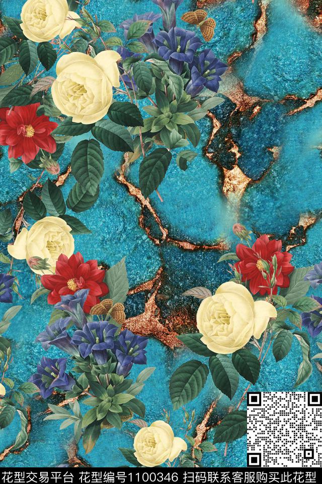 炫彩多彩花卉玫瑰花数码印花花型下载（图片编号: 1100346） - 瓦栏（Walan）