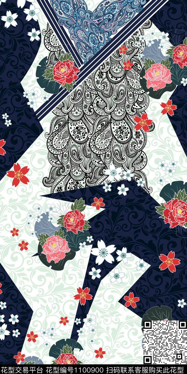 YL1020c.jpg - 1100900 - 花卉 几何 民族风 - 数码印花花型 － 女装花型设计 － 瓦栏
