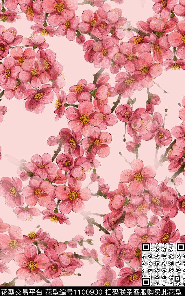 YL012c.jpg - 1100930 - 植物 桃花 小碎花 - 数码印花花型 － 女装花型设计 － 瓦栏