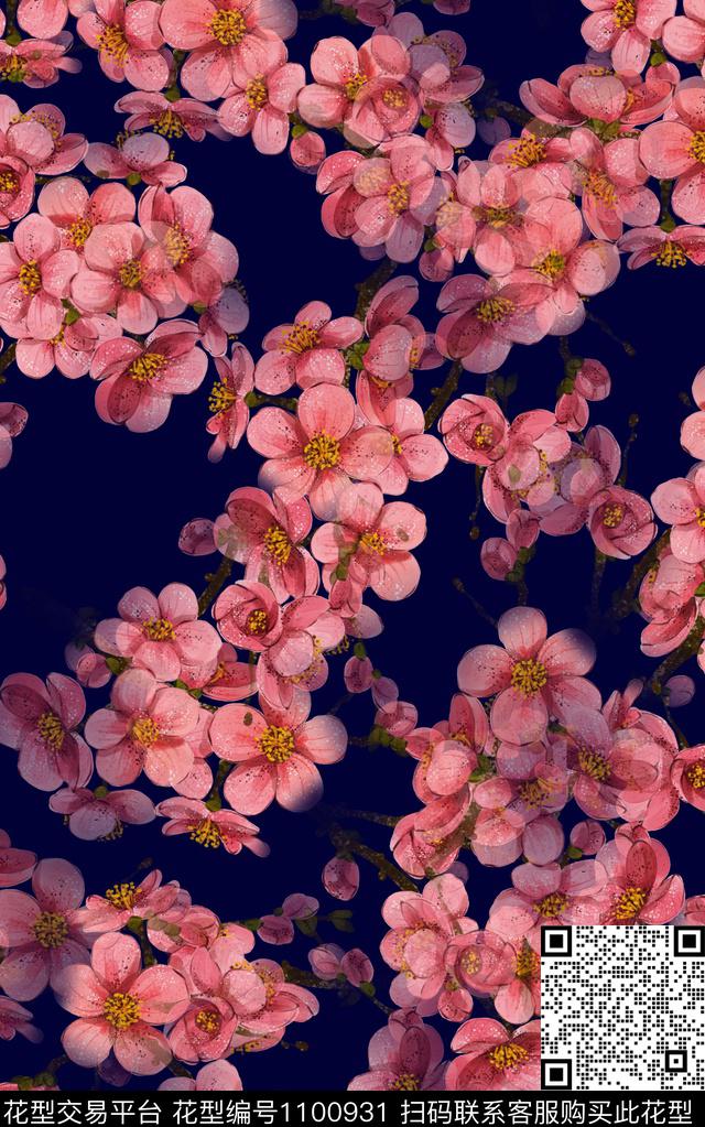 YL012c-1.jpg - 1100931 - 植物 桃花 小碎花 - 数码印花花型 － 女装花型设计 － 瓦栏