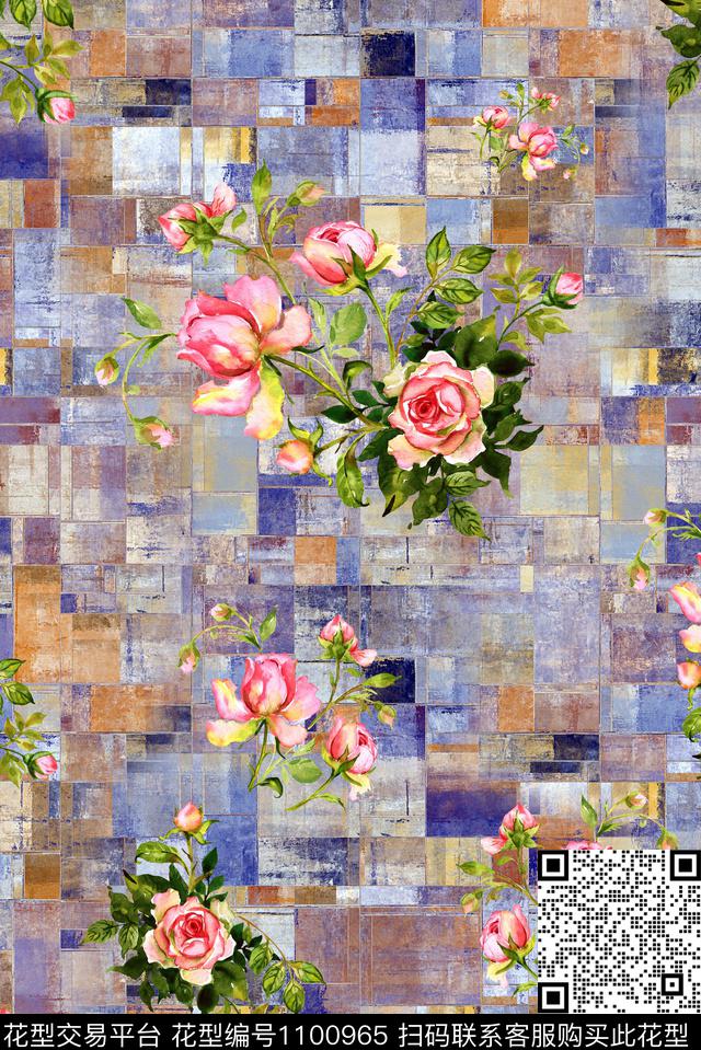 肌理秋冬花型手绘花卉数码印花花型下载（图片编号: 1100965） - 瓦栏（Walan）