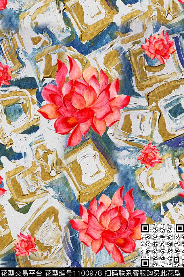 肌理秋冬花型手绘花卉数码印花花型下载（图片编号: 1100978） - 瓦栏（Walan）