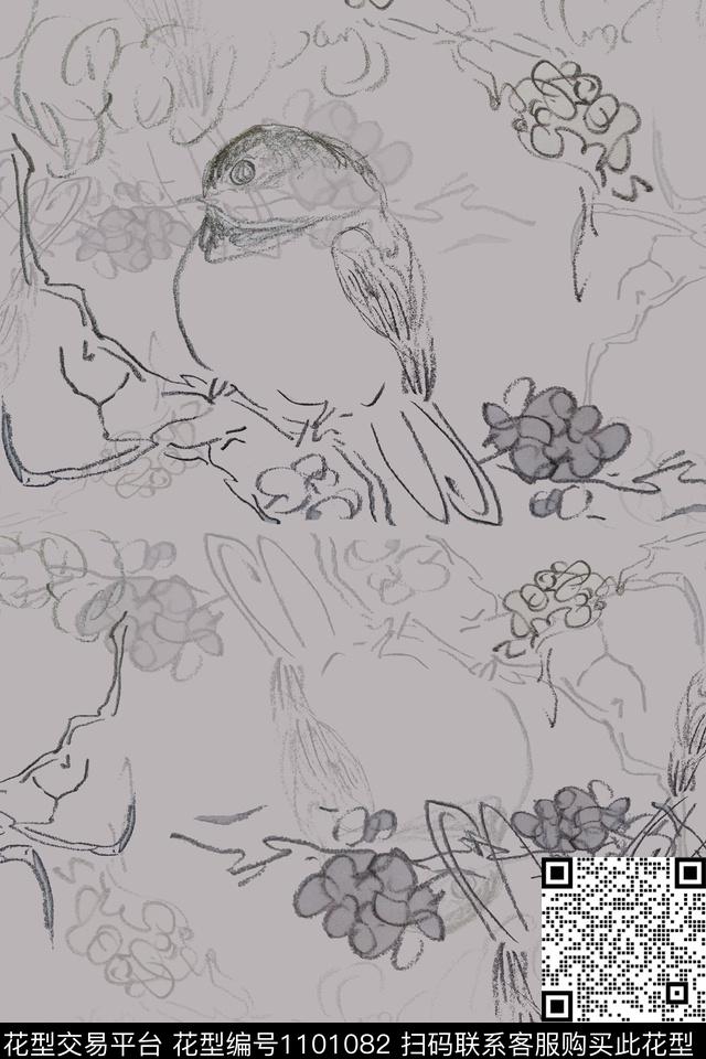 动物纹鸟昆虫图案禅意传统印花花型下载（图片编号: 1101082） - 瓦栏（Walan）