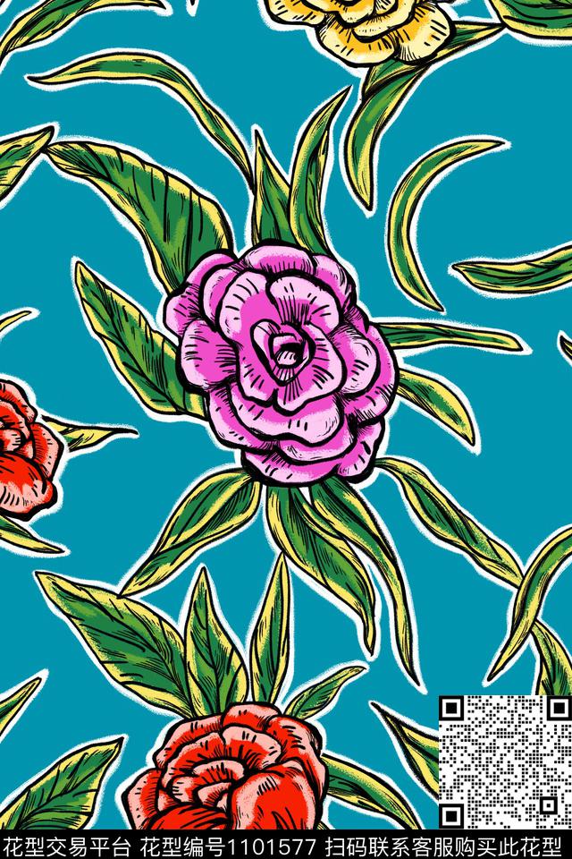温室花卉绿植树叶大牌风传统印花花型下载（图片编号: 1101577） - 瓦栏（Walan）