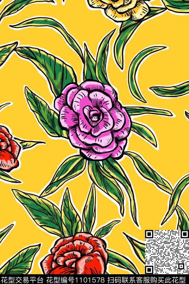 温室花卉绿植树叶大牌风传统印花花型下载（图片编号: 1101578） - 瓦栏（Walan）