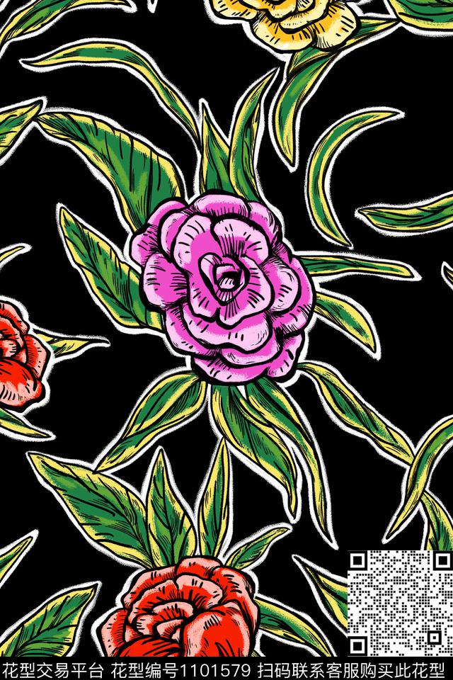 温室花卉绿植树叶大牌风传统印花花型下载（图片编号: 1101579） - 瓦栏（Walan）