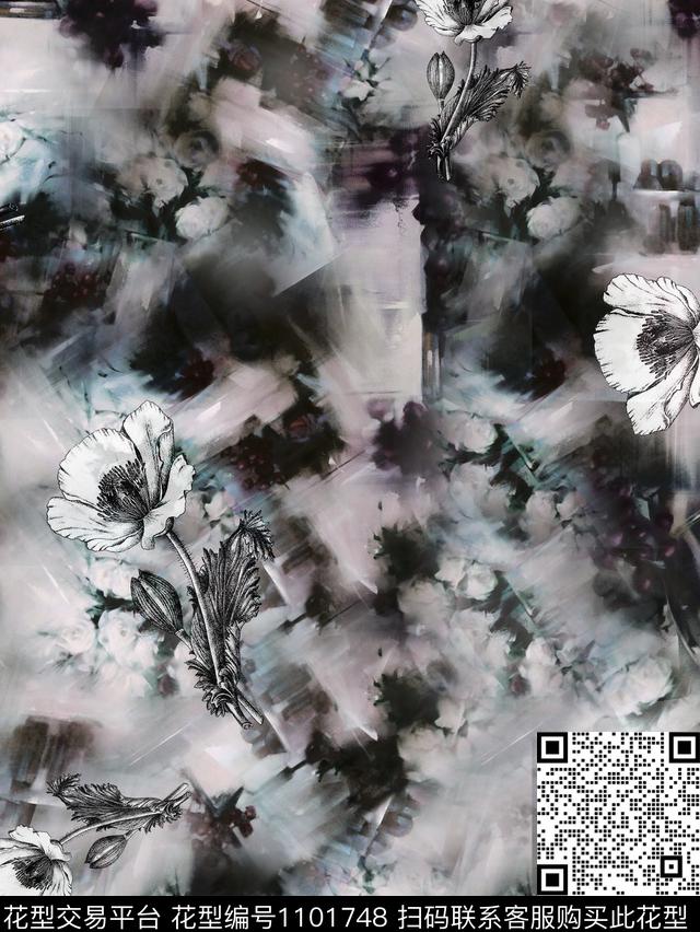 ss1.jpg - 1101748 - 温室花卉 抽象 手绘花卉 - 数码印花花型 － 女装花型设计 － 瓦栏