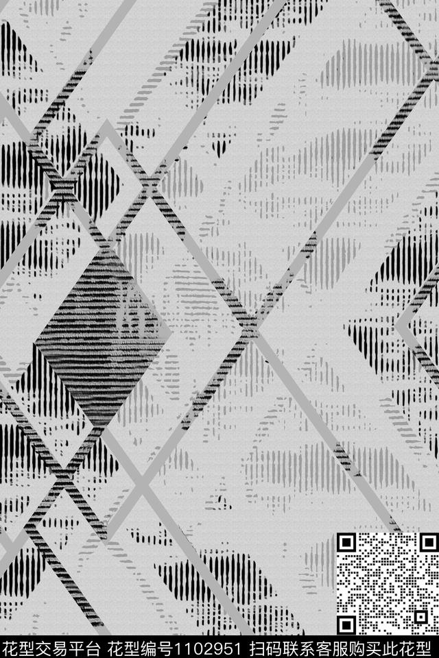 黑白几何.jpg - 1102951 - 线条 几何 灰色 - 数码印花花型 － 女装花型设计 － 瓦栏