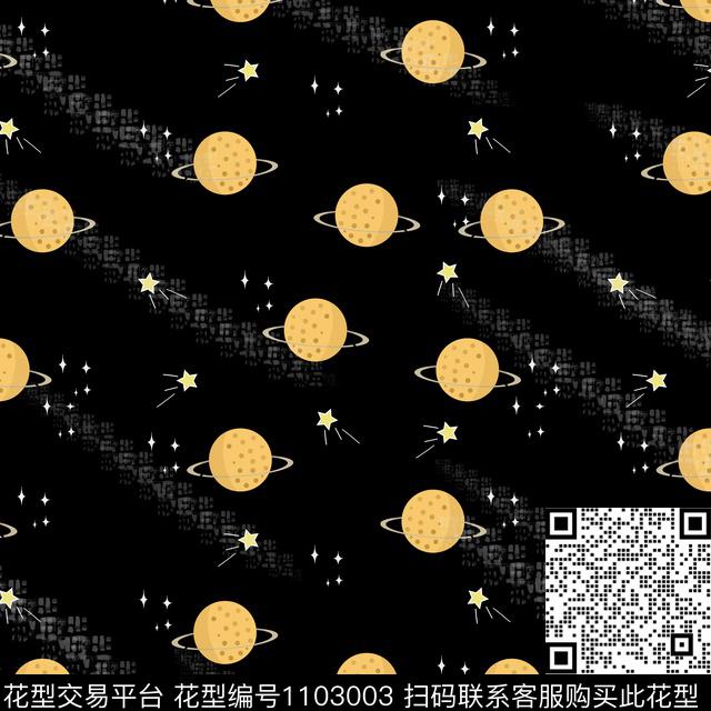 星球_画板 1.jpg - 1103003 - 星星 星空 黑底花卉 - 数码印花花型 － 童装花型设计 － 瓦栏