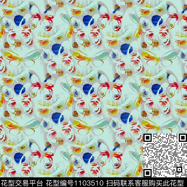 蝴蝶丝巾围巾秀场鸟昆虫图案数码印花花型下载（图片编号: 1103510） - 瓦栏（Walan）