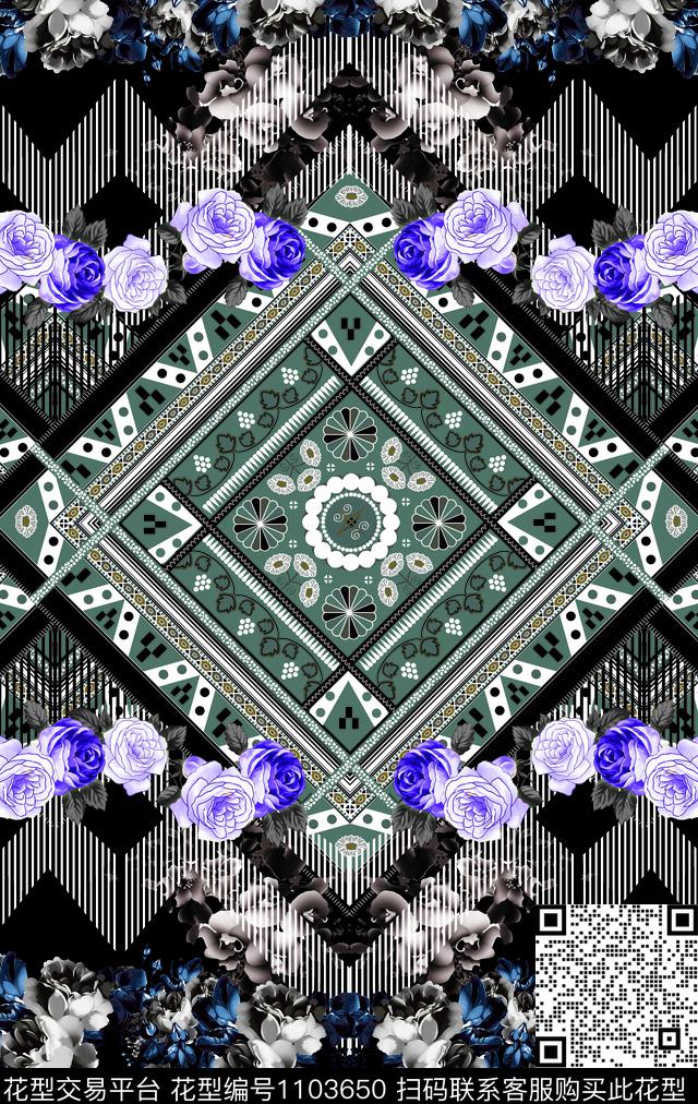 双边定位花.jpg - 1103650 - 定位花 几何 抽象 - 数码印花花型 － 女装花型设计 － 瓦栏
