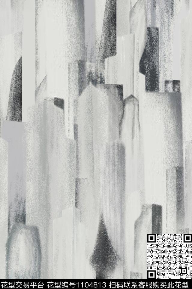 抽象建筑黑白花型数码印花花型下载（图片编号: 1104813） - 瓦栏（Walan）