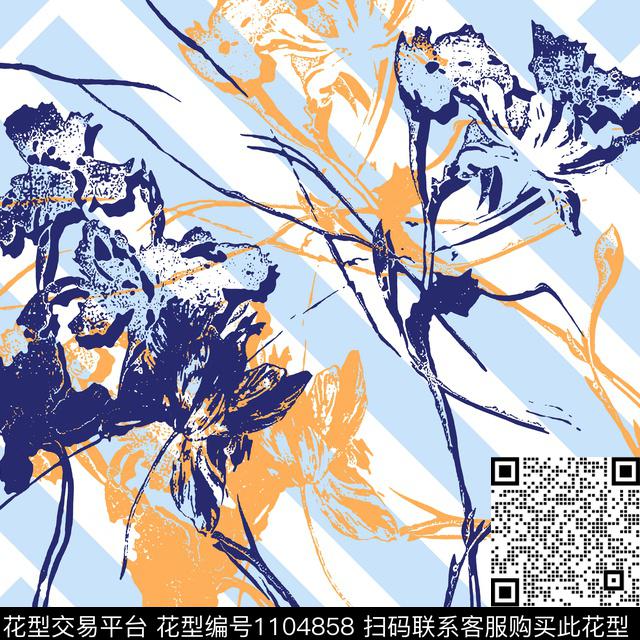瓦蓝85.jpg - 1104858 - 条纹 围巾 花卉 - 数码印花花型 － 方巾花型设计 － 瓦栏