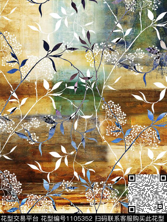 抽象花卉数码印花花型下载（图片编号: 1105352） - 瓦栏（Walan）
