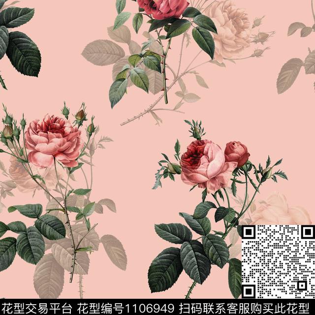 00963.jpg - 1106949 - 花卉 数码花型 玫瑰花 - 数码印花花型 － 泳装花型设计 － 瓦栏